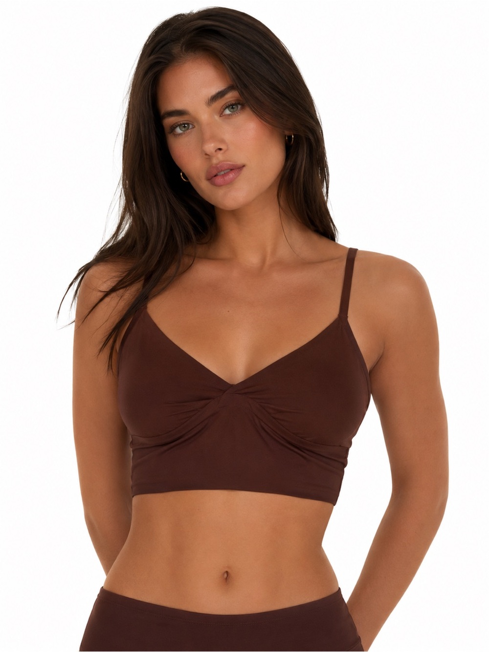 Abercrombie & Fitch Twist-Front Strappy Longline Sports Bra Brown XS